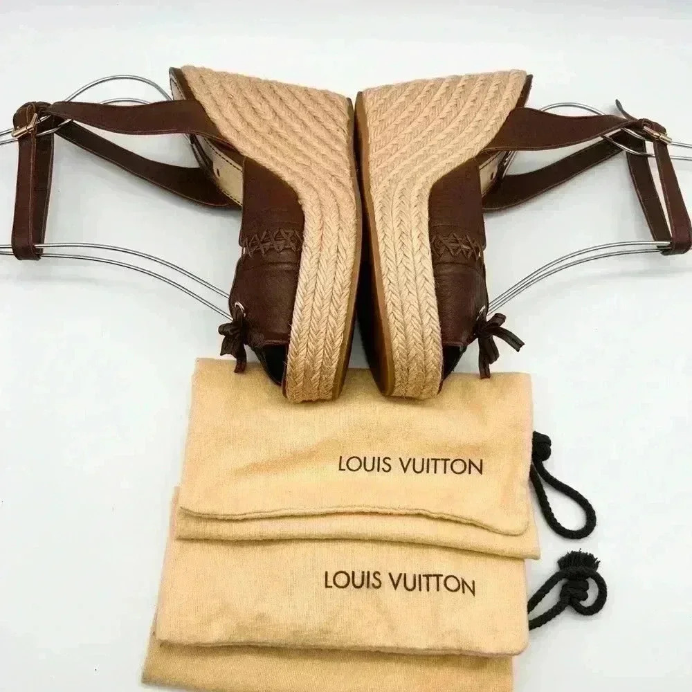 Louis Vuitton Manyara Women’s Size 36 Brown Leather Wedge Espadrille Sandals - Picture 15 of 15